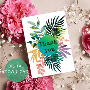 Thank you card, Digital Download, Leaves, for Friend, Teacher, Family