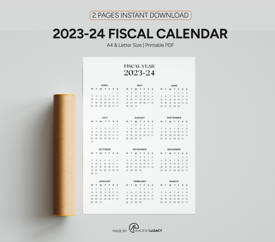 20232024 Fiscal Year Calendars Printable Yearly Wall Etsy Australia