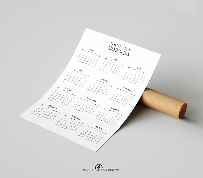 20232024 Fiscal Year Calendars Printable Yearly Wall Etsy