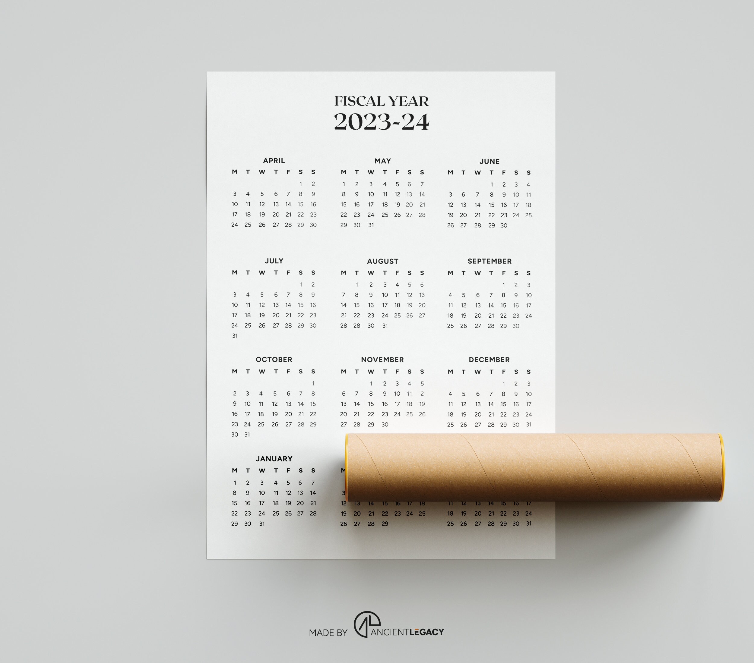 20232024 Fiscal Year Calendars Printable Yearly Wall Etsy Australia