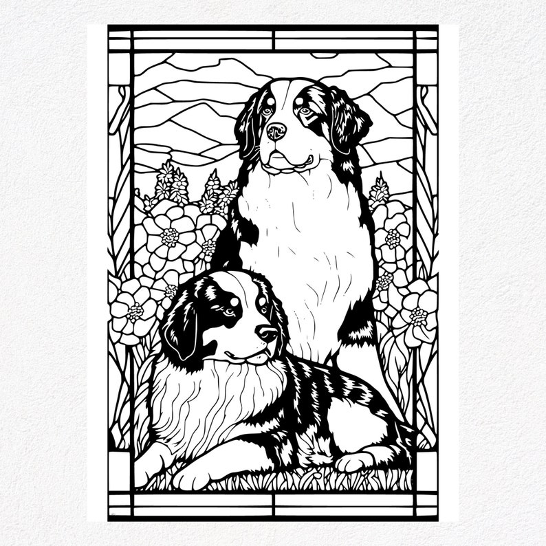 Bernese Mountain Dog Coloring Pages Set of 24 Instant Download