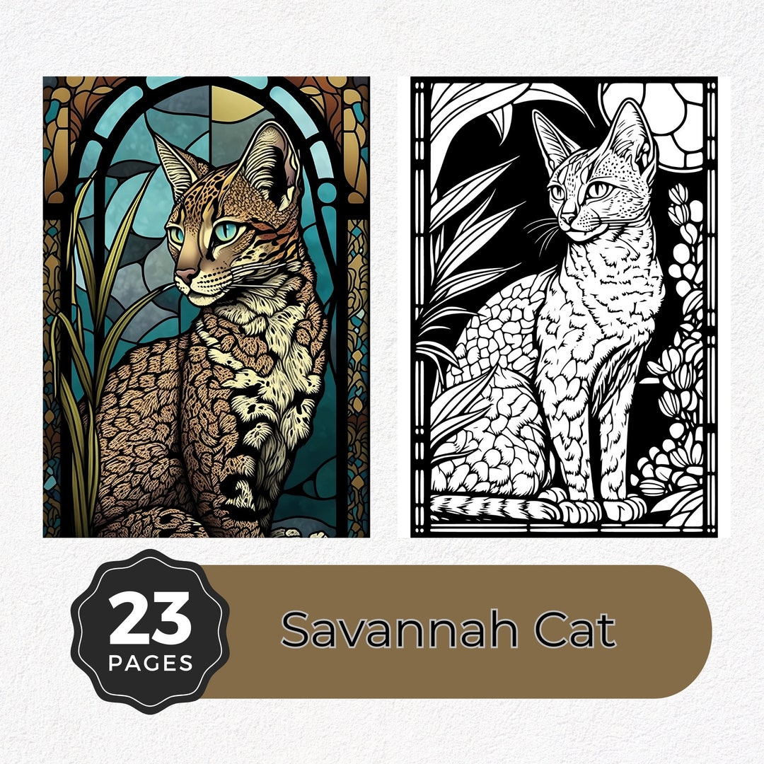 Stained Glass Savannah Cat Coloring Pages: 23 Wildlife Art Prints ...