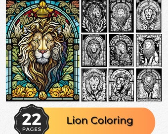 Lion Coloring Pages: 22 Printable Lion Art Designs (Digital Download)