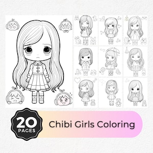 Chibi girl coloring pages | 20 Cute Chibi Coloring Sheets | Instant Download | Kawaii coloring book | Cute coloring book Kids | Girls 6 -12