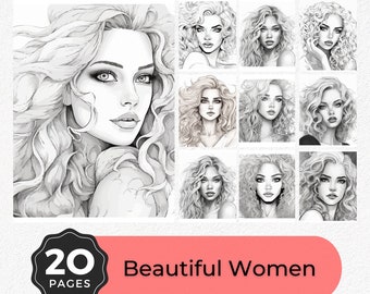 Graustufen Frauen Ausmalbilder | KI-Designt Malvorlagen für Erwachsene (Digitaler Download)