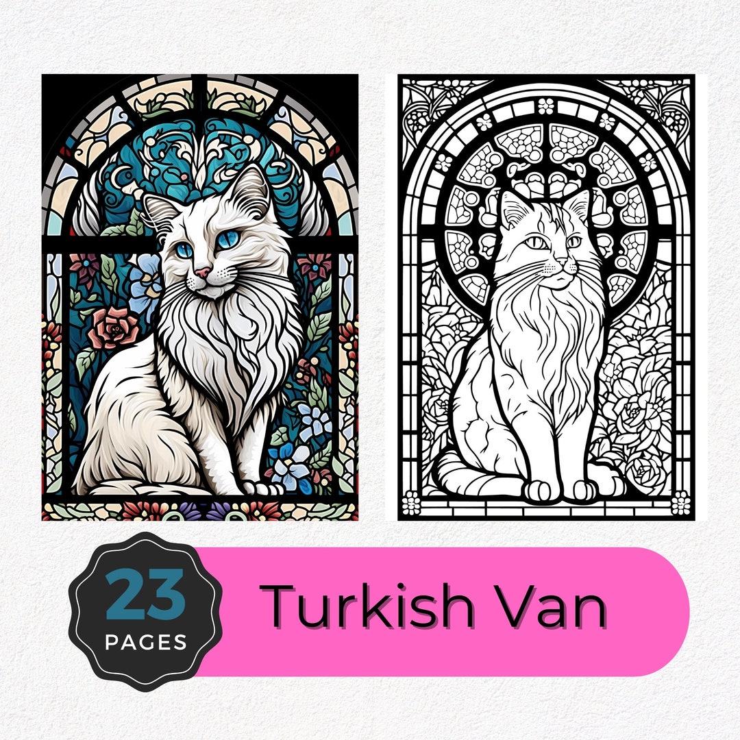 Turkish Van Cat Coloring Pages - 23 Stained Glass Style Designs for ...