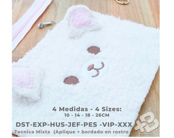 Cute Teddy Bear Face in the hoop with ears, four Sizes - Machine Embroidery Design, digital file *Not a physical item*.