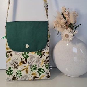 Pochette téléphone portable à rabat et poche avec fermeture éclair -fait main-pièce unique-pour se balader les mains libres -sac bandoulière