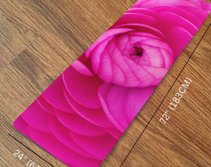 Floral Yoga Mat, Pink Rose Floral Foam Yoga Mat, Exercise Mat, Fitness Mat, Non-Slip Mat, Anti Slip Backing Secure Grip, Gift for Her