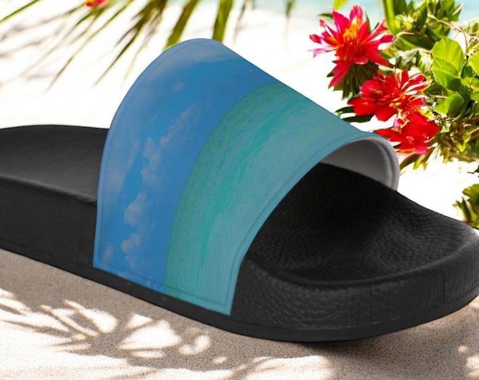 Indigo Blue Women's Slide Sandals, PU Slide Sandals, Ocean Inspired, Spring, Gifts for Her