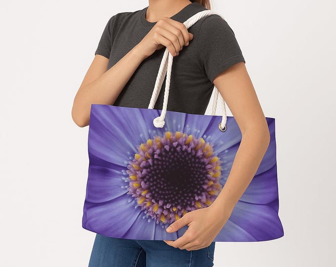 Floral Beach Bag, Purple Floral Weekender Bag, Lilac Gerber Daisy Weekender Bags, Travel Weekender Bag, Gift for Her