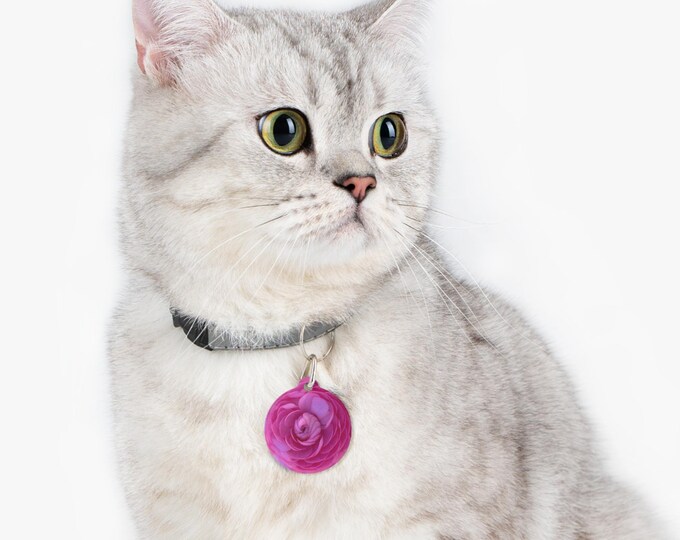 Floral Pet Tag with Pink Ranunculus Design, Custom Pet ID Tag, Dog Tag, Cat Tag, Personalized Pet Accessory, Spring Pet Gift