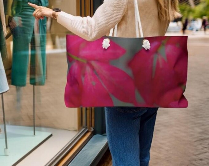 Floral Ruby Weekender Bag, Travel Tote - Overnight Duffel, Carry On Luggage, Women's Gym Shoulder Purse, Large Canvas Handbag