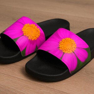 Floral Slide Sandals: Pink Flower Summer Shoes