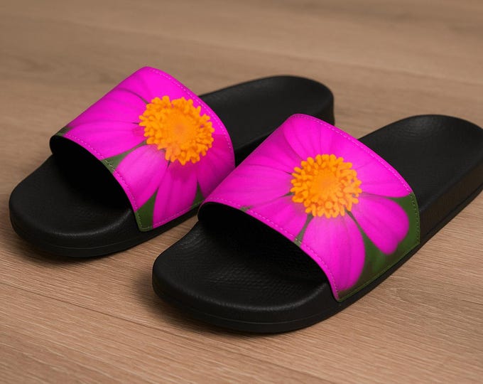 Floral Women Slide Sandals, Summer Slide Sandals for Women, Pink Flower Slide Sandal, Gift for Her