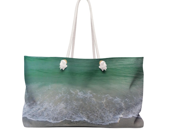 Emerald Bay Weekender Bag, Green Wave Travel Tote, Beach Bag, Travel Accessories, Overnight Bag, Weekend Getaway Bag, Weekend Bag Women