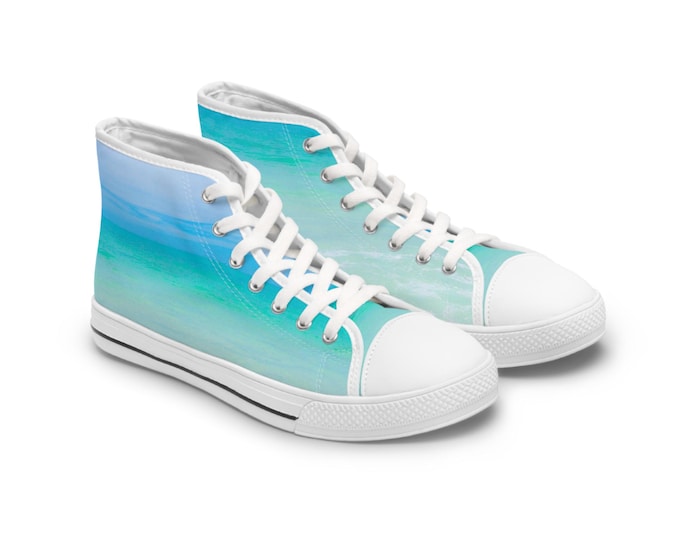Blue Ocean High Top Sneakers: Women's Beach Theme Athletic Shoes