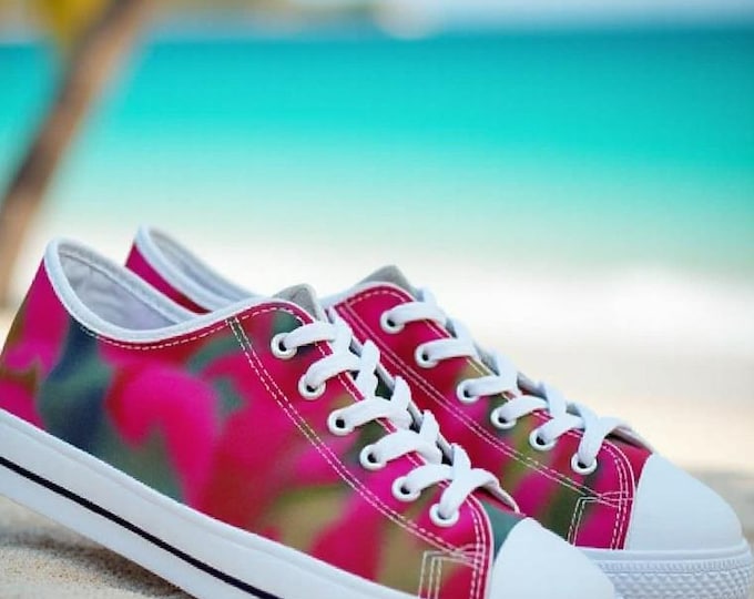 Red Floral Women's Low Top Sneaker AOP Ladies' Canvas Tennis Shoes