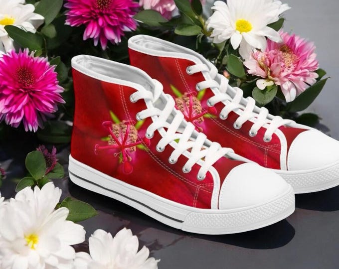 Red Orchid Women's High Top Floral Sneakers, Women's Floral Athletic Shoe. Alternative: Women's Sneakers, Running Shoes, Athletic Footwear,