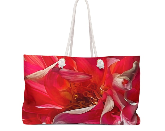 Red Floral Weekender Bag, Floral Weekend Bag, Floral Beach Bag, Overnight Bag, Weekend Getaway Tote Bag, Large Floral Bag, Oversized Bag