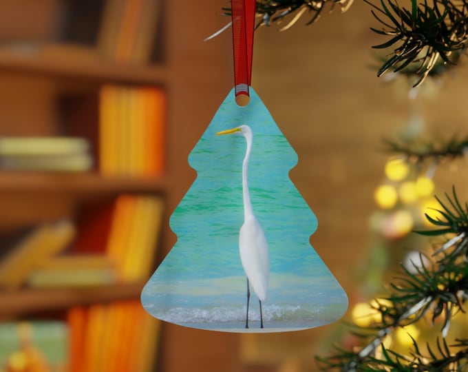Egret Christmas Ornament, Coastal Bird Tree Decoration