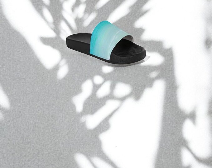 Slide Sandals, Blue Ocean Women's Slides, Cotton Candy PU Beach Shoes, Ocean Inspired Slip-Ons, Cute Summer Footwear