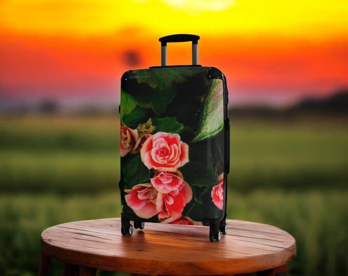 Red Rose Pattern Suitcase for Women, Floral Travel Suitcase, Travel Gift for Women, Fashion Forward Travel Accessories