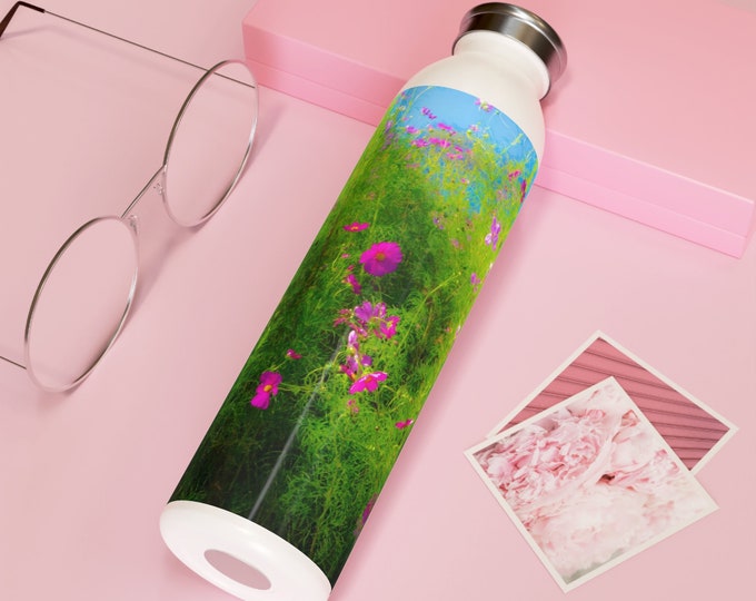 Flowers Wild & Free Slim Water Bottle Floral Slim Water Bottle  20oz Double-wall Stainless Steel Bottle Hot and Cold Beverage