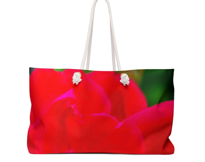 Red Rose Weekender Bag, Floral Weekebd Bag Women, Floral Tote Bag, Weekend Getaway Bag, Floral Beach Bag, Floral Duffel Bag, Gift for Her