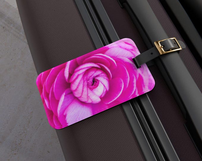 Pink Rose Luggage Tag: Floral Travel Accessory