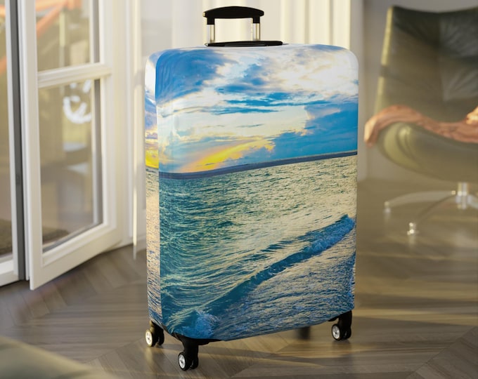 Blue Sea Glass Luggage Cover: Ocean Inspired Travel Accessory