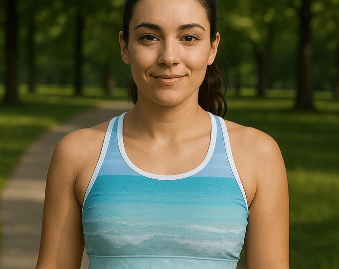Blue Ice Custom Sports Bra for Women, Ocean Inspired Yoga Bra, Women's Bra Top, Eco-friendly Sports Bra, Gift for Her