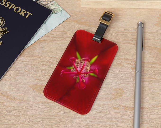 Red Floral Custom Luggage Tag, Orchid Travel Accessory, Personalized Floral Luggage Tag