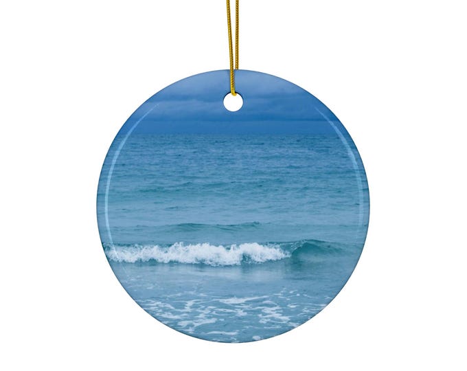 Blue Paradise Unique Ceramic Ornament| 4 Shapes Artisan Ceramic Holiday Ornaments| Elegant Ceramic Christmas| Ocean Inspired Ornament