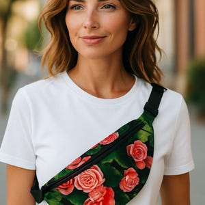Red Rose Tapestry Crossbody Bag: Floral Festival Waist Pack