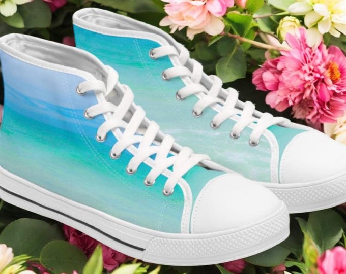 Blue Ocean High Top Sneakers: Women's Beach Theme Athletic Shoes