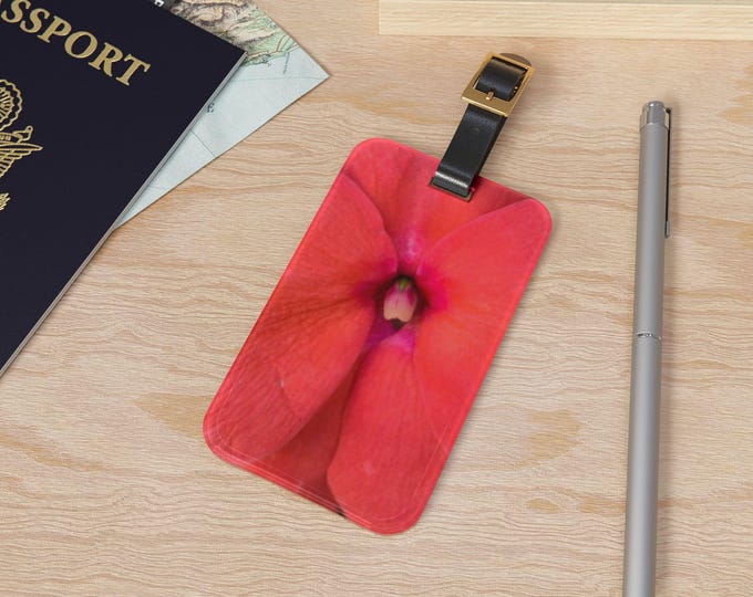 Floral Luggage Tag, Red Blossom Luggage Tag, Floral Travel Tag, Travel Accessory, Gift for Her