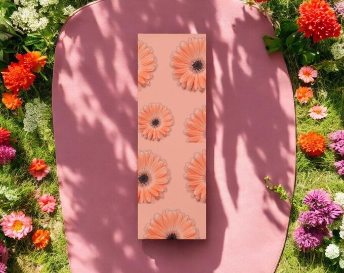 Perosnalized Custom Yoga Mat with Marmalade Gerber Daisy, Peace Floral Exercise Mat, Pilates Mat, Workout Equipment, Meditation Cushion