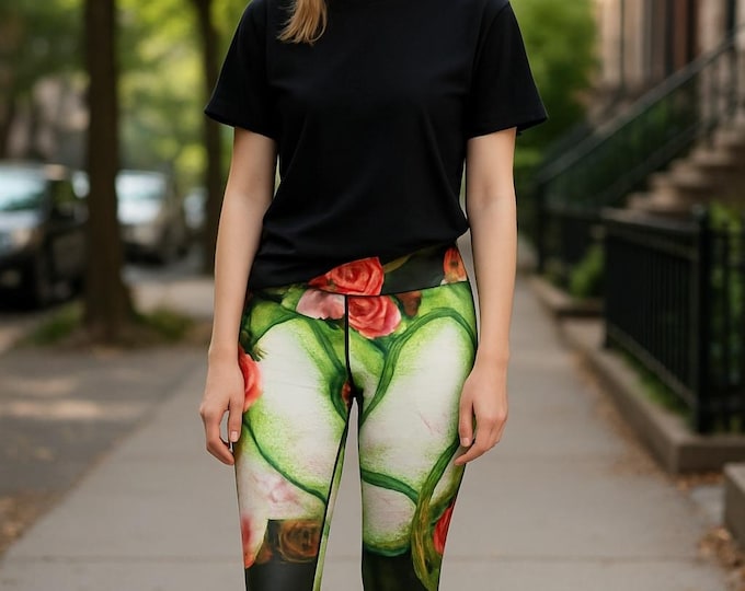 Floral Yoga Pants, Red Yoga Leggings, Exercise Pants, High Waisted Skinny Fit Workout Leggings, Fitness Leggings, High Waisted Leggings