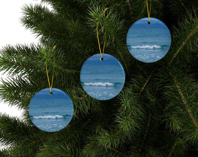 Ceramic Ornaments, Blue Paradise Ocean Inspired Christmas Ornament, 2-Side Print, Holiday Decor, Coastal Christmas