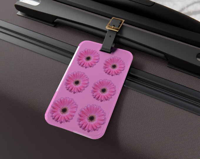 Pink Gerber Daisy Luggage Tag With Insert| Pink Floral Travel Tag| Travel Accessory