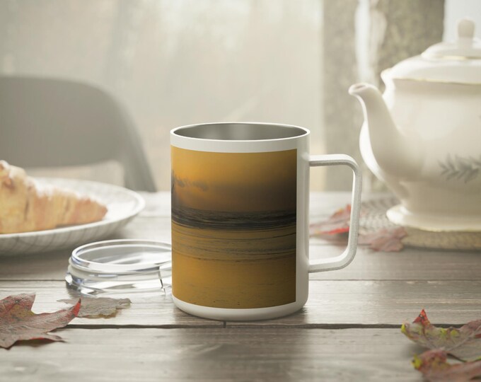 Butter Ocean Inspired Sunset Coffee Mug, 10oz Insulated Cup for Warm Drinks, Beach Lover Gift, Seaside Theme Tea Tumbler, Coastal Decor Mug,