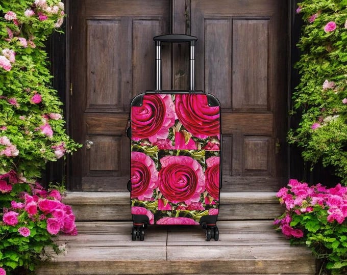 Floral Stylish Travel Suitcase, Pink Ranunculus Travel Luggage, Travel Accessories, Perfect Gift for Travelers, Gift for Her