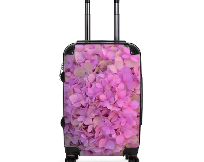 Pink Hydrangea Floral Suitcase, Travel Luggage, Pink Flower Travel Bag, Vacation Gear, Stylish Baggage, Gift for Travelers