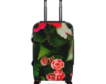 Maleta con tapiz floral: Equipaje de mano con rosas rojas