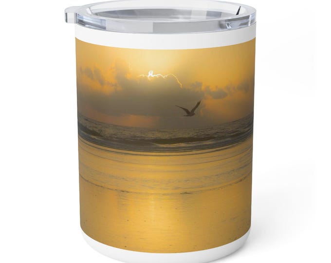 Butter Ocean Inspired Sunset Coffee Mug, 10oz Insulated Cup for Warm Drinks, Beach Lover Gift, Seaside Theme Tea Tumbler, Coastal Decor Mug,