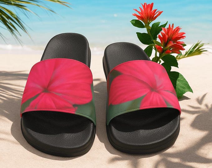 Mauve Floral Slide Sandals, Women Summer Comfortable Slide Sandal, Floral Sandals for Women, Spring Footwear, Gift for Her