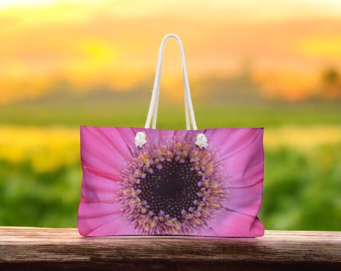 Floral Weekender Shoulder Bags, Travel Tote Bag for Women, Custom Beach Bag, Pink Gerber Daisy Bag, Gift for Her