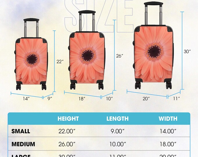 Floral Gerber Daisy Suitcase: Stylish Travel Luggage, Gift for Her, Weekend Getaways, Inner Pockets, Made of Durable Polycarbonate