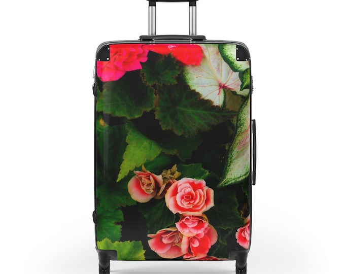 Red Floral Tapestry Suitcase: Stylish Carry-On Luggage, Hard-Shell ABS Back, Travel Luggage, Custom Luggage, Built-in Lock